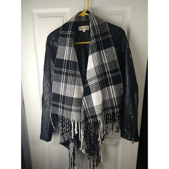 Rewind Woman L Faux Leather Jacket Shawl Open Front Fringe Casual Norm Core... - Picture 1 of 13